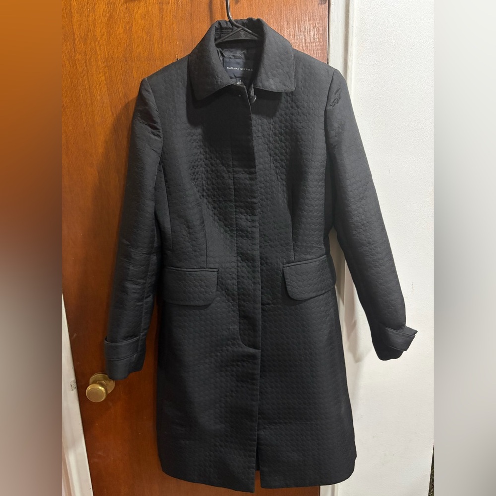 Banana republic Black Circle Pattern Textured Trench Coat  w-Pockets Size Small